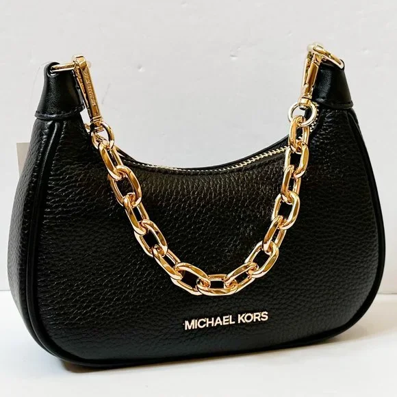 Michael Kors CORA MINI Zip Pouchette Shoulder Crossbody Leather Bag Black - Picture 3 of 14